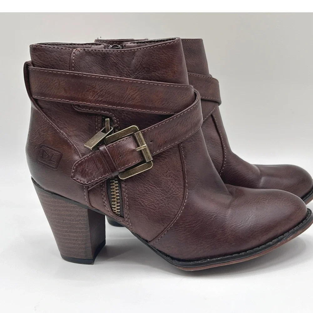 Dirty Laundry Womens Brown Faux Leather Buckle Strap Ankle Boots Block Heel 6.5